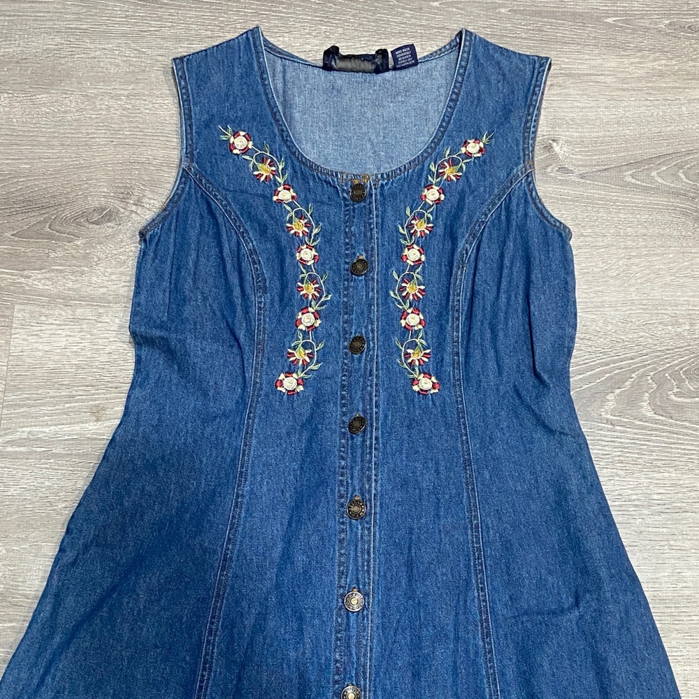 Embroidered Denim Dress with Floral Accents